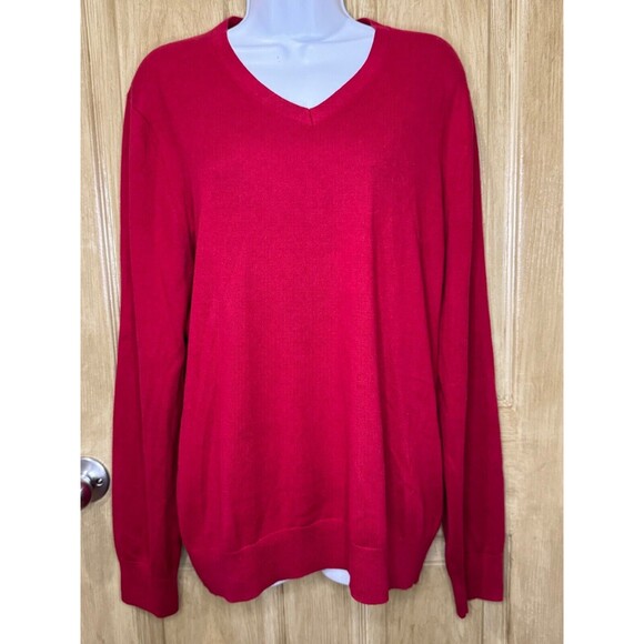 Banana Republic Sweater Mens Large Silk Cotton Cashmere Luxury Blend V Neck Red - Picture 1 of 6
